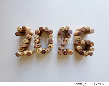 Wine corks 2026 composition isolated on white background from a high angle view 131579970