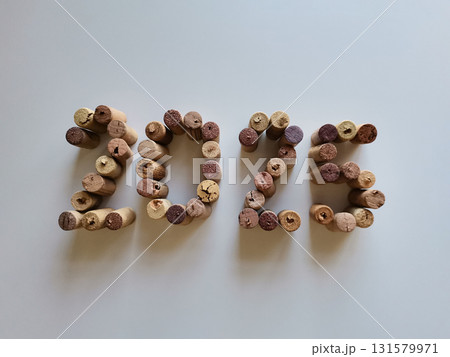 Wine corks 2025 composition isolated on white background from a high angle view 131579971