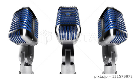 Classic Vintage Microphone Set with Blue Inside Mesh Isolated on a White Background. 131579975