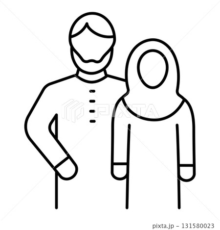Cute muslim spouses outline icon  131580023
