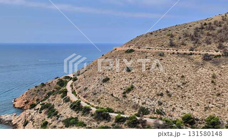 Aerial video shows a path from a hillside to the serene ocean Aerial video shows a path from a hillside to the serene ocean 131580148