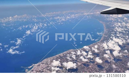 An Aerial View of a Beautiful Coastal Landscape Captured from an Airplane Window An Aerial View of a Beautiful Coastal Landscape Captured from an Airplane Window 131580310