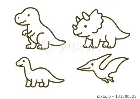 かわいい恐竜たちのシンプル線画セット（塗り絵用） 131580325