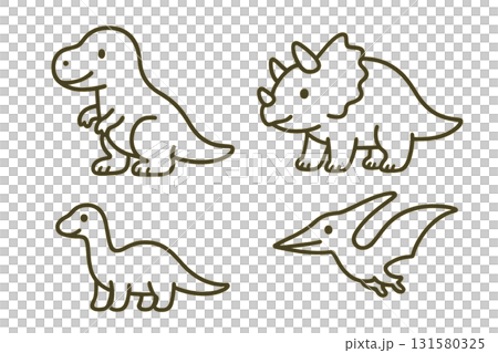 かわいい恐竜たちのシンプル線画セット（塗り絵用） 131580325
