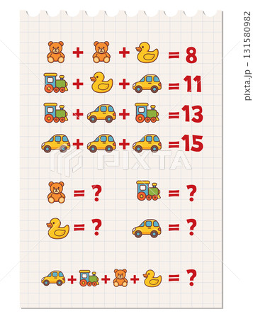 Fun math puzzle for kids with toys Fun math puzzle for kids with toys 131580982
