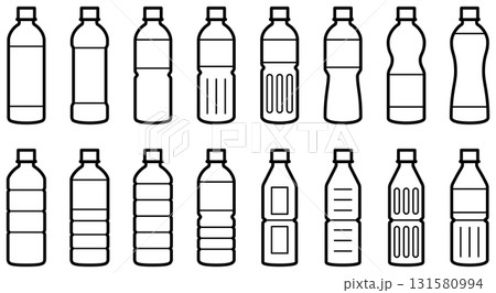 ペットボトルのアイコンセット（様々な形のプラスチックボトルのベクターイラスト） 131580994