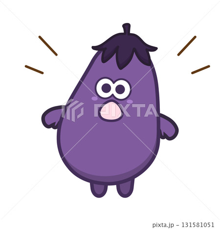 驚いた表情のかわいいなすのキャラクターイラスト 131581051