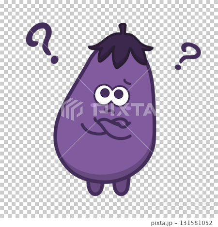 Cute eggplant character illustration with a questioning or confused expression 131581052