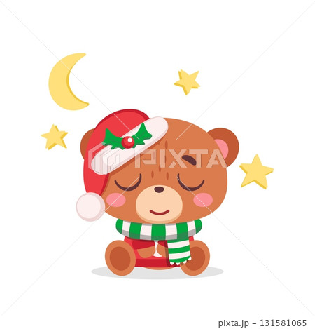 Sleeping Christmas bear in Santa hat Sleeping Christmas bear in Santa hat 131581065