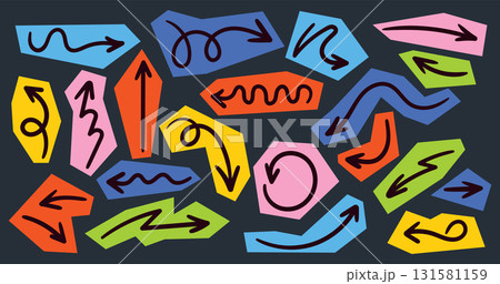Colorful doodle arrow set on dark background 131581159
