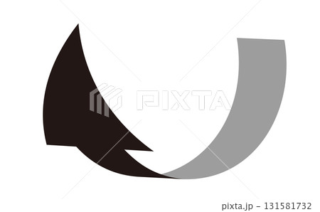 3D風の曲線の矢印、単体、黒 131581732