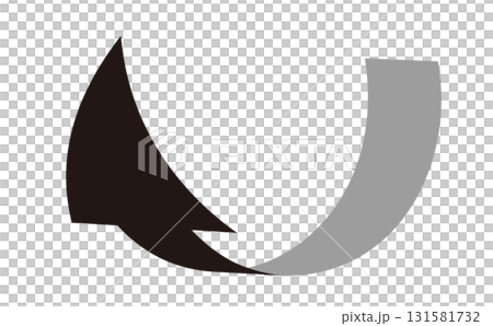 3D風の曲線の矢印、単体、黒 131581732