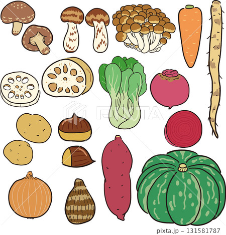 手描き風 秋の野菜セット 手描き風 秋の野菜セット 131581787
