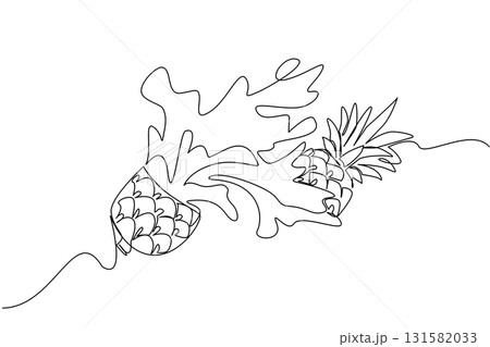 Continuous one line drawing pineapple cut into 2 parts and splash juice comes out from the bottom. Fresh fruit prevents osteoporosis. Vitamin. Juice Splash. Single line draw design vector illustration 131582033