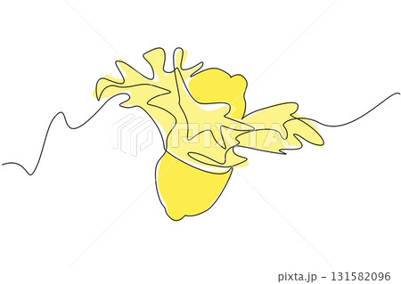 Continuous one line drawing lemon cut in half and splash juice comes out from the bottom. Made into infused water. Maintaining body health. Juice Splash. Single line draw design vector illustration Continuous one line drawing lemon cut in half and splash juice comes out from the bottom. Made into infused water. Maintaining body health. Juice Splash. Single line draw design vector illustration 131582096