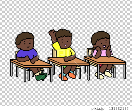 三個黑人孩子正在聽課,舉起手 三個黑人孩子正在聽課,舉起手 131582155