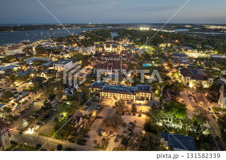 Aerial view of St. Augustine, Florida. American city old historical architecture. USA panoramic cityscape Aerial view of St. Augustine, Florida. American city old historical architecture. USA panoramic cityscape 131582339