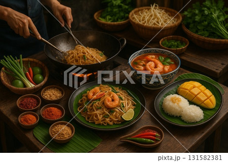 本格的なタイ料理の食卓 本格的なタイ料理の食卓 131582381