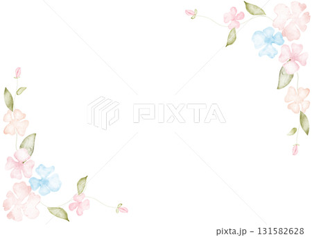 floral frame with pink flowers on white background 131582628