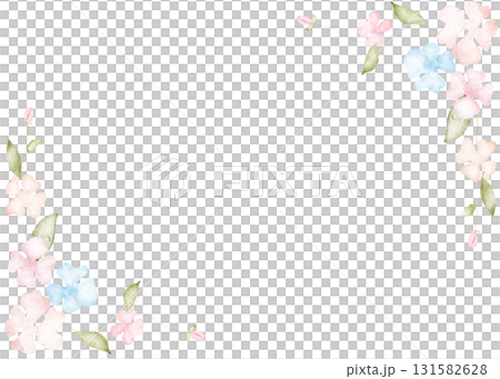 floral frame with pink flowers on white background 131582628