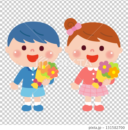 孩子們在告別會上手捧花束 131582700