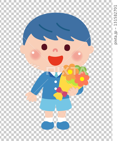 告別派對上手捧花束的男孩 131582701