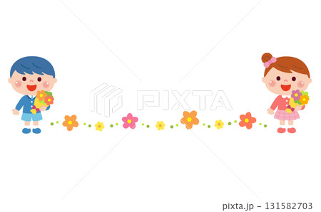 お別れ会で花束を持つ子どもたちの素材 131582703