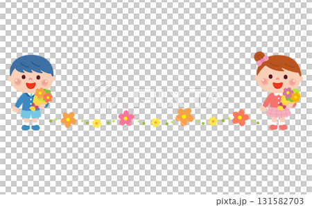お別れ会で花束を持つ子どもたちの素材 131582703