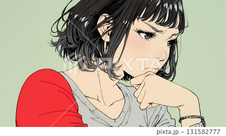 考え事をしている若い女性