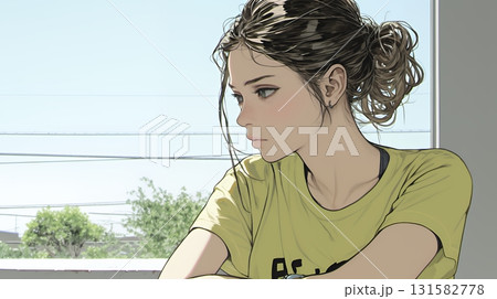 考え事をしている若い女性