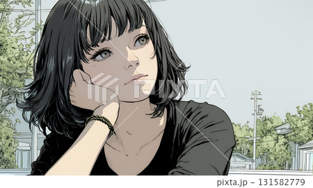 考え事をしている若い女性