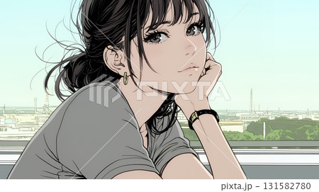 考え事をしている若い女性