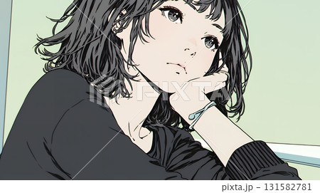 考え事をしている若い女性