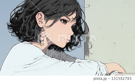 考え事をしている若い女性