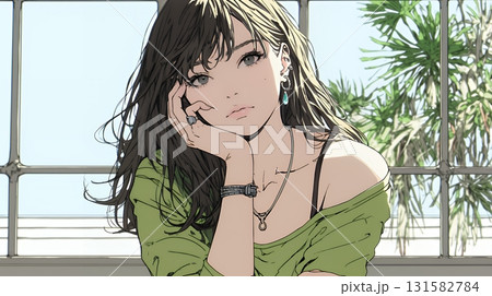 考え事をしている若い女性