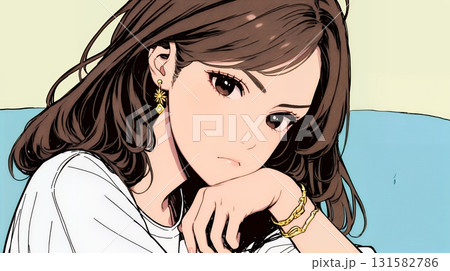 考え事をしている若い女性