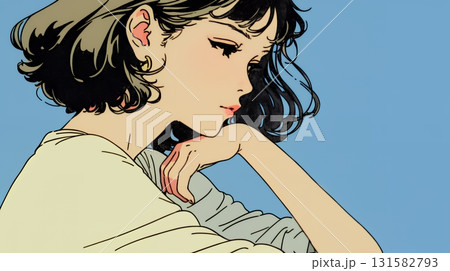 考え事をしている若い女性