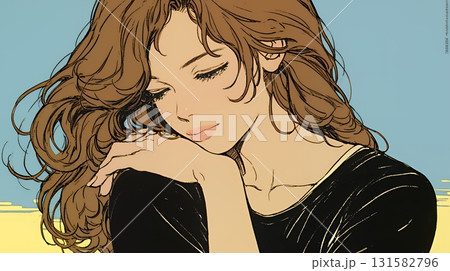 考え事をしている若い女性