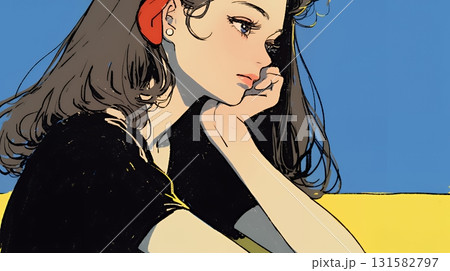 考え事をしている若い女性