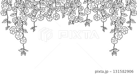 シンプルな手書き線画のお花の飾り枠 131582906