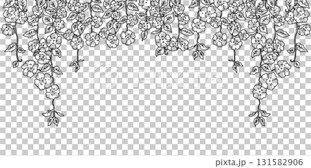 シンプルな手書き線画のお花の飾り枠 131582906