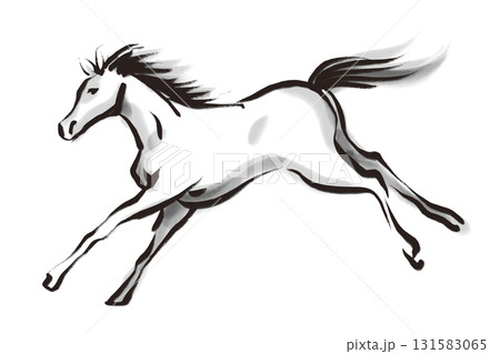 筆で描いた走る馬の白黒イラスト 筆で描いた走る馬の白黒イラスト 131583065