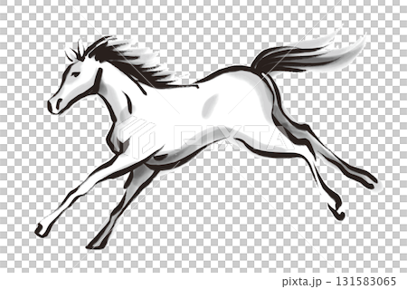 筆で描いた走る馬の白黒イラスト 筆で描いた走る馬の白黒イラスト 131583065