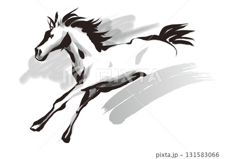 筆で描いた走る馬の白黒イラストのイラスト素材 [131583066] - PIXTA