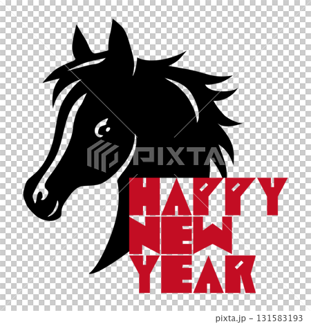 馬のロゴとハッピーニューイヤーの文字デザイン_A（年賀状イラスト素材） 131583193