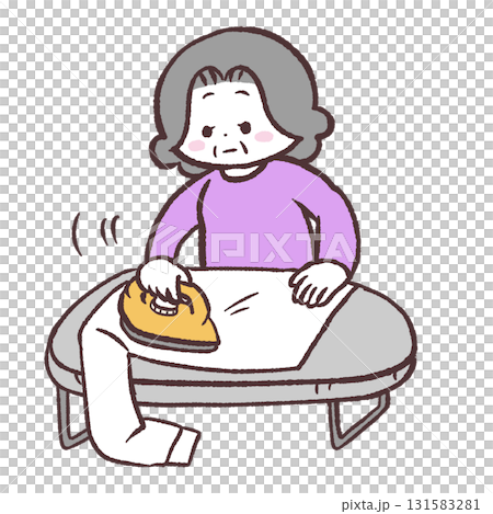 一位高級婦女熨燙的插圖 131583281