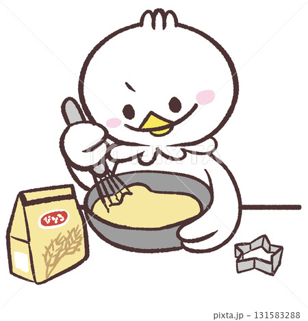 お菓子を作る白い鳥のイラスト 131583288