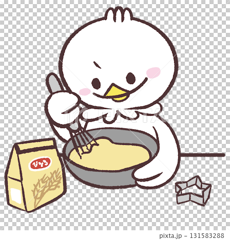 Illustration of a white bird making sweets Illustration of a white bird making sweets 131583288