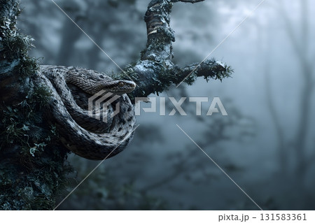 Natures Watcher - Snake Perched in Ethereal Forest Natures Watcher - Snake Perched in Ethereal Forest 131583361