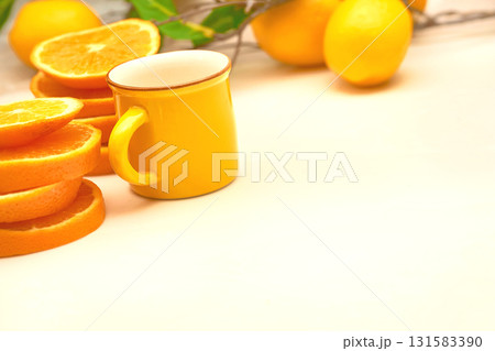 Fresh juicy oranges,cup on white.Ready to eat,drink,cook 131583390